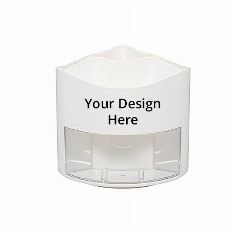 White Customized 360 Degree Rotating Pen Pencil Holder/Stand With 4 Compartment And A Drawer For Storing Stationery, Remotes, Cosmetics And Toiletry