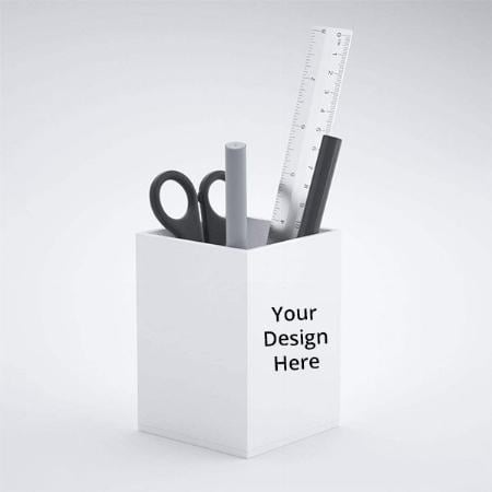 White Customized Imported Acrylic Premium Pen Holder For Multi Purpose Use and Office Stationery Itmes Storages (L 8cmx W 8cm x H 10cm)