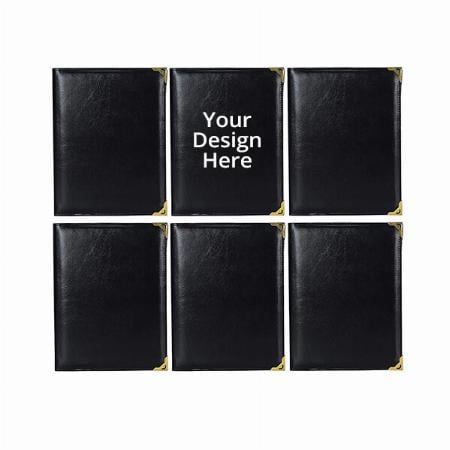 Black Customized Business File Folder, Document Holder, Portfolio/Organizer/Planner Leather Folder with (6 Leaves, Set of 6, A4)