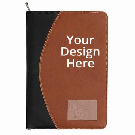 Brown Customized PU Leather Professional 4 Ring Executive Portfolio File Folder for Certificate Professional Documents Folder with 20 Sleeves (38 x 26cm)