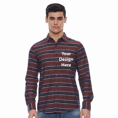 Brown Customized Men's Striped Regular Casual Shirt
