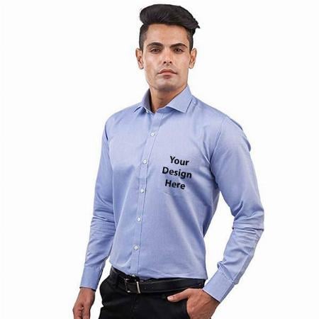 Light Blue Customized Plain Oxford Slim Fit Solid Formal Fullsleeves Shirt For Men | Light Weight Fabric With Cutaway Collar &amp; Single Cuff Sleeve