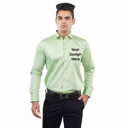 Green Customized Men's Slim Fit Formal Shirt | Full Sleeves Light Weight Fabric With Cutaway Collar &amp; Single Cuff Sleeve