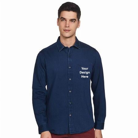 Blue Customized Men's Solid Slim Shirt