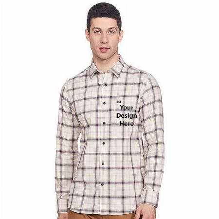 Beige Customized Men's Checkered Slim Checked Shirt