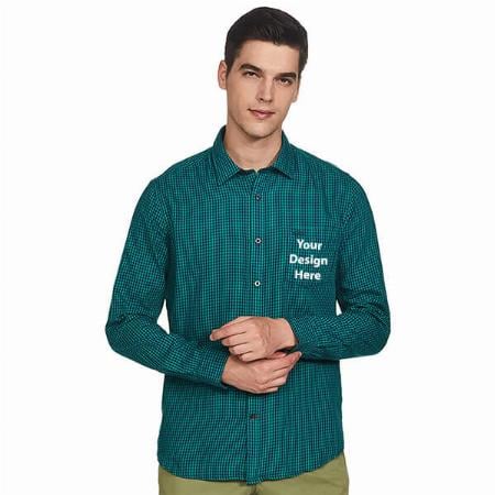 Green Customized Men's Checkered Slim Shirt