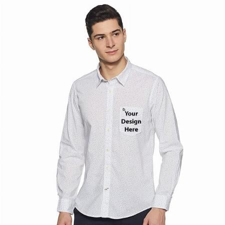 White Customized Men's Printed Regular Fit Casual Shirt