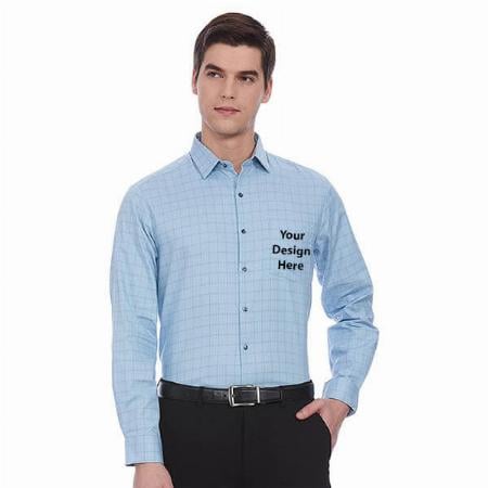 Light Blue Customized Men's Checkered Slim Shirt