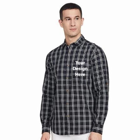 Black Customized Men's Checkered Slim Shirt