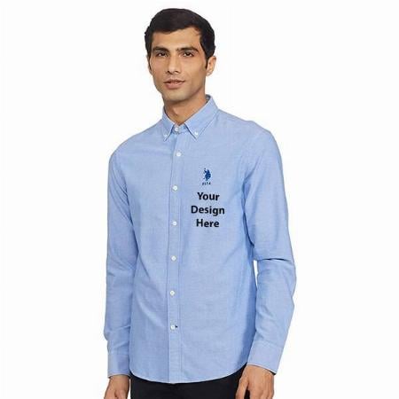 Blue Customized U.S. POLO ASSN. Men's Solid Regular Fit Casual Shirt