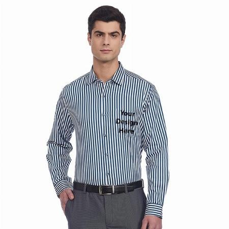 White Customized Men's Striped Regular Shirt