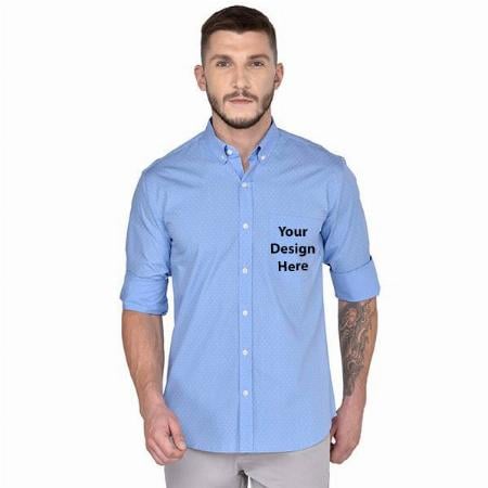 Sky Blue Customized SHIRTS Men's Casual Polka Print Full Sleeves Cotton Shirt