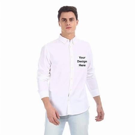 White Customized Men Button Down Collar Solid Cotton Shirt