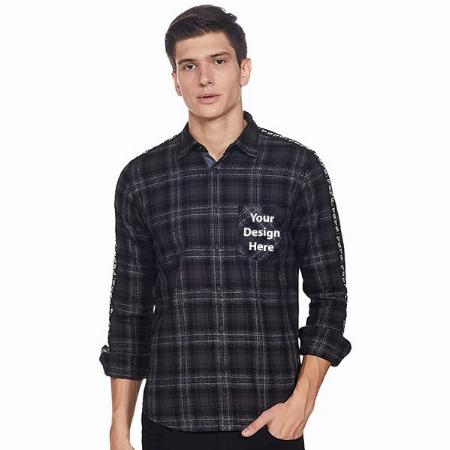 Black Customized Pepe Jeans Men's Checkered Regular Fit Casual Shirt