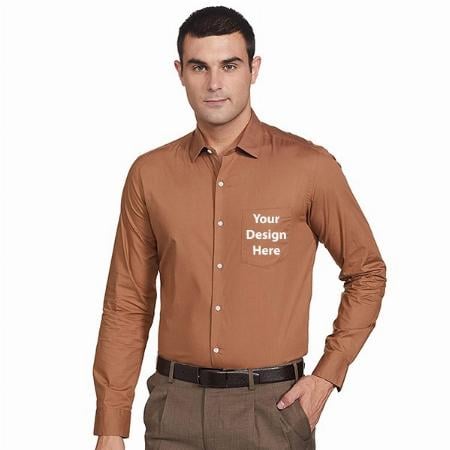 Brown Customized Men's Solid Slim Shirt