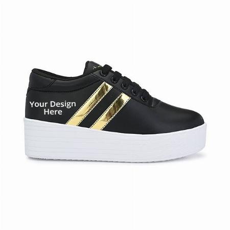 Black White Customized Stylish Casual Canvas High Sole Sneakers Shoes for Girls