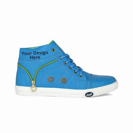 Light Blue Customized Men's  Lace-Up High Ankle Sneaker Boots