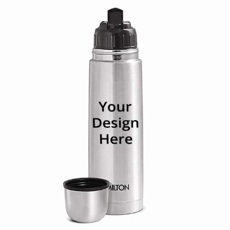 Silver Customized Milton Thermosteel Flip Lid Hot and Cold Flask, 1 Litres