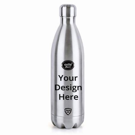 Silver Customized Cello Stainless Steel Double Walled Flask, Hot and Cold, 1 Litre