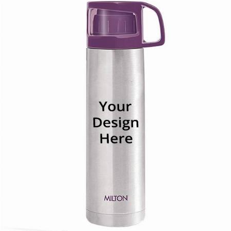Purple Customized Milton Thermosteel 24 Hours Hot and Cold Water Bottle with Drinking Cup Lid (750 ml)