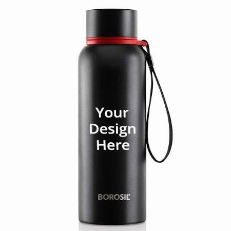 Black Customized Borosil Stainless Steel Hydra Trek - Vacuum Insulated Flask Water bottle, 700ML