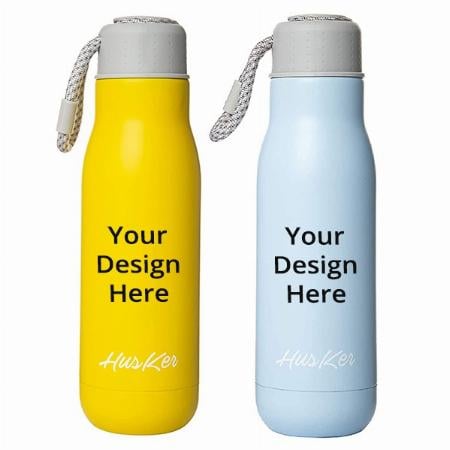 Sky Blue & Yellow Customized Stainless Steel Vacuum Flasks Water Bottle (500 ml, Pack of 2)