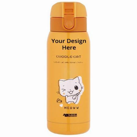 Orange Customized Stainless Steel Double Wall Vacuum Insulated Bottle with Anti Skid Bottom & Leak Proof Lid (375 ml)