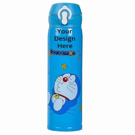 Blue Customized Cartoon Printed Stainless Steel Insulated Sipper Water Bottle/ Vacuum Insulated Thermos Flask Water Bottle for Kids (500 ml)