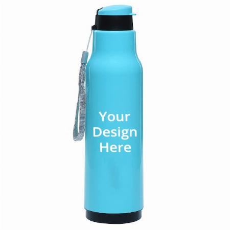 Blue Customized PU Insulated Water Bottle, Hot & Cold for 2-3 Hour (1 Litre)