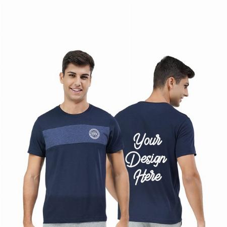 Navy Blue Customized Men's Comfort Fit Solid Cotton Viscose Poly USPA Logo Graphic Printed T-Shirt