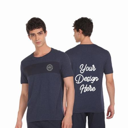 Dark Blue Customized Men's Comfort Fit Solid Cotton Viscose Poly USPA Logo Graphic Printed T-Shirt