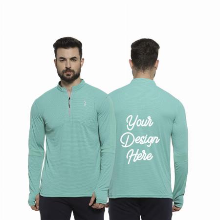 Sea Green Customized Men's Collar Sports Graphic Printed T-Shirt