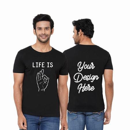 Black Customized Men's Cotton Life is Super Design Graphic Printed T-Shirt