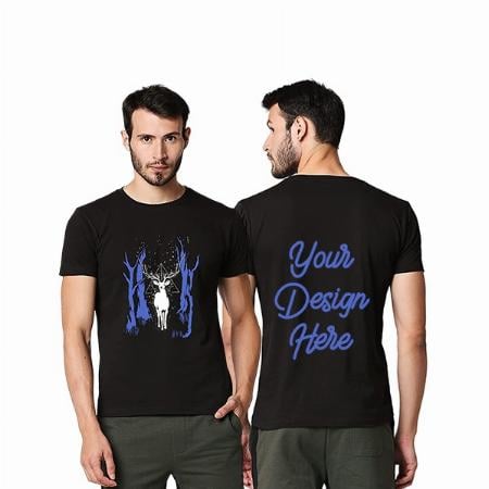 Black Customized Cotton Barasingha Design Graphic Printed T-Shirt for Men