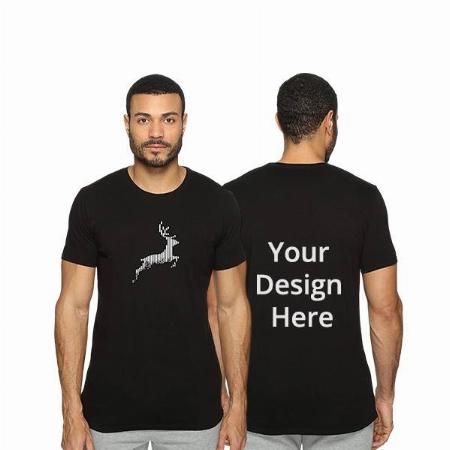 Black Customized Reindeer Graphic Printed T-Shirt for Men