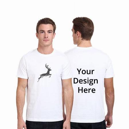 White Customized Reindeer Graphic Printed T-Shirt for Men