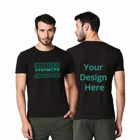 Black Customized Men's Cotton Half Sleeve Comeback Stronger Graphic Printed T-Shirt