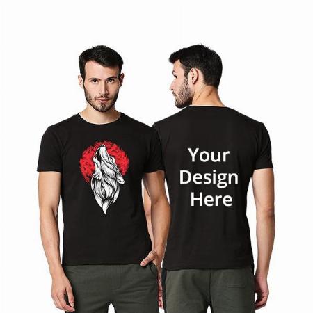 Black Howling Wolf Customized Men's Cotton Graphic Printed T-Shirt Glow in Dark