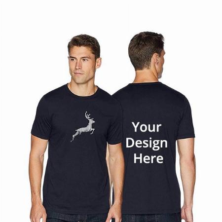 Navy Blue Customized Half Sleeves Regular Fit Deer Graphic Round Neck T-Shirt