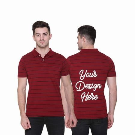 Maroon with Black Line Customized Cotton Polo T-Shirt for Men with Pocket