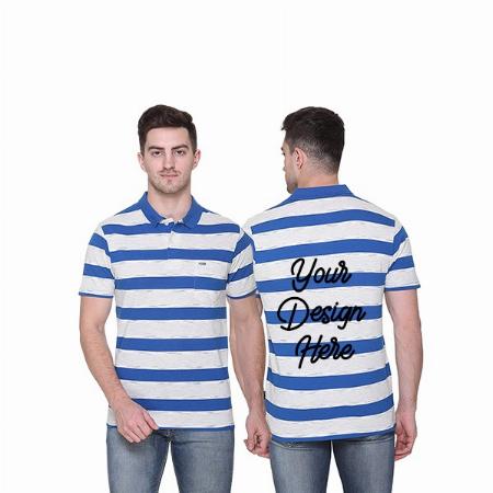 Blue with White Line Customized Polo T-Shirt for Men with Pocket