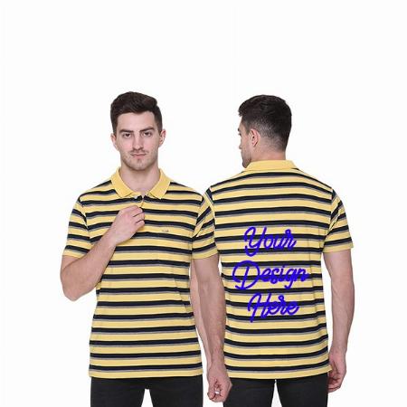 Yellow with Black Line Customized Cotton Polo Neck Half Sleeve Men's T Shirt with Pocket