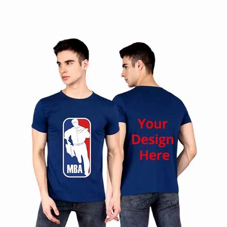 Navy Blue Customized MBA Graphic Printed Round Neck Half Sleeve Cotton T-Shirt for Men