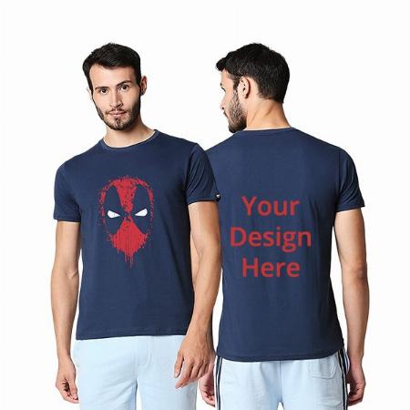 Navy Blue Customized Super-Hero Design Graphic Printed T-Shirt for Men