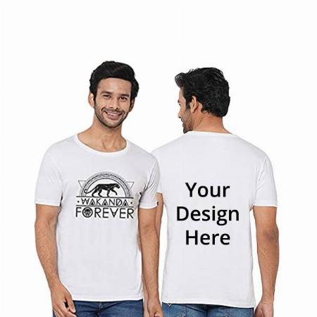 White Customized Cotton Half Sleeve Panthar Design Graphic Printed T-Shirt for Men