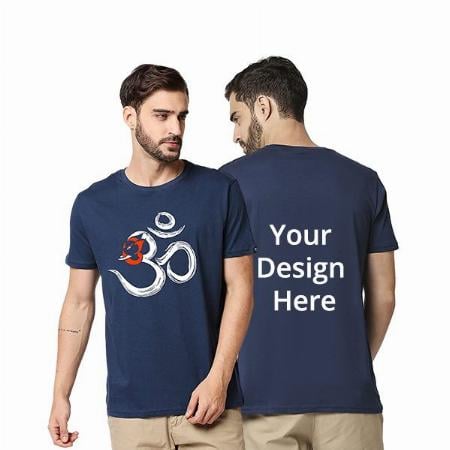 Navy Blue Customized Men's Cotton OM Design Printed T-Shirt