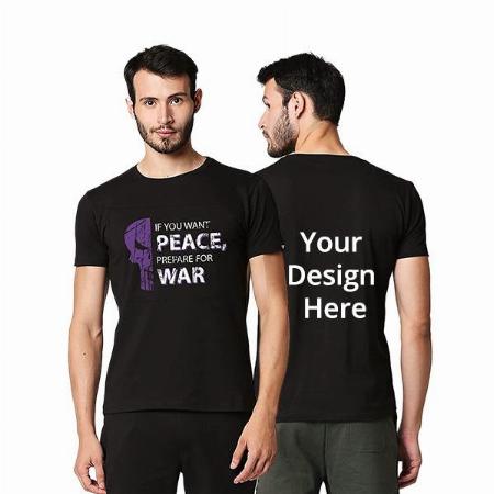 Black Customized Peace Quote Design Graphic Printed Cotton T-Shirt