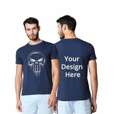 Navy Blue Customized Skull Design Graphic Printed T-Shirt For Men