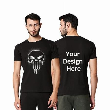 Black Customized Skull Design Graphic Printed T-Shirt For Men