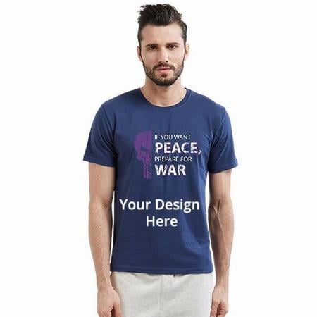 Navy Blue Customized Peace Quote Design Graphic Printed Cotton T-Shirt